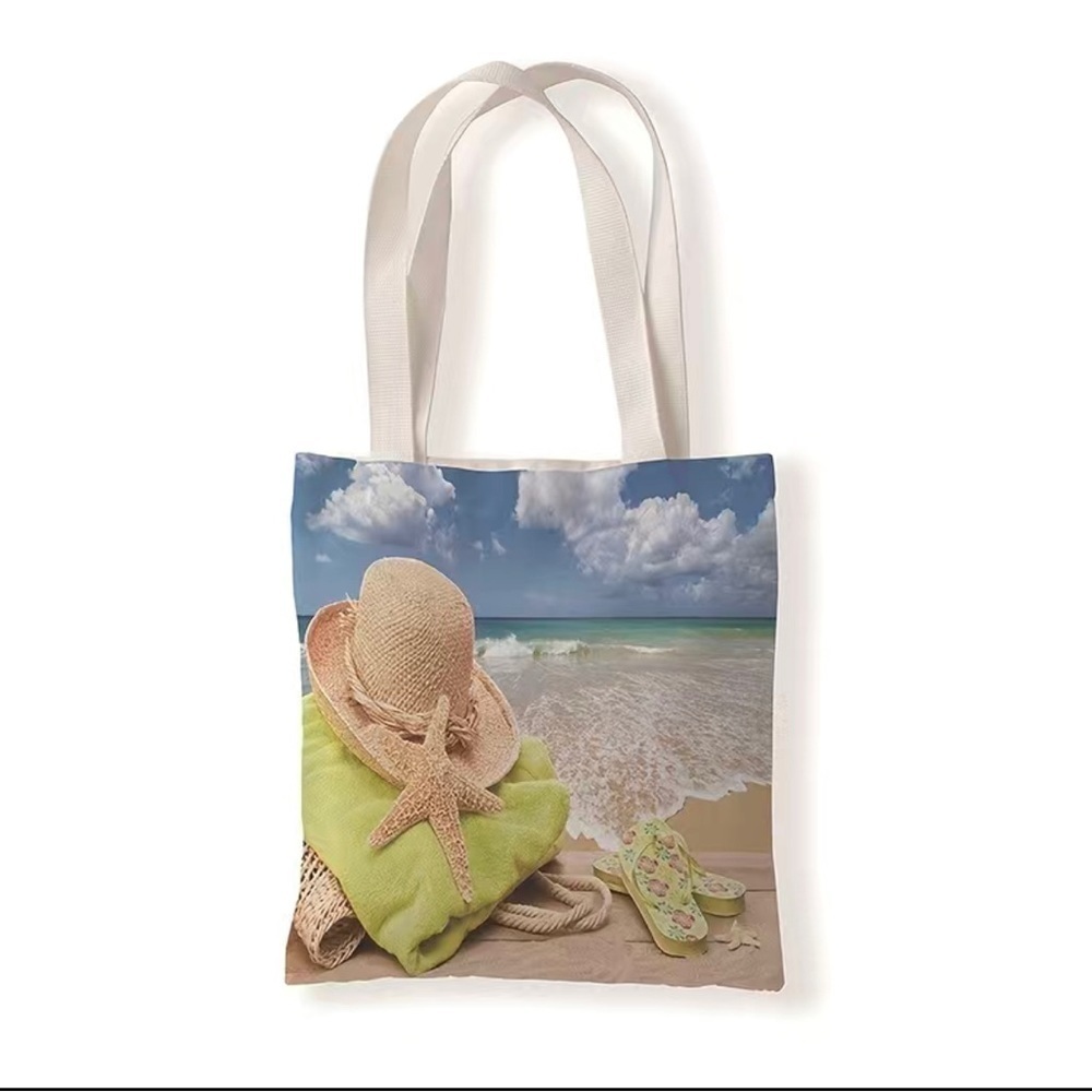 Beach Scene Canvas Tote Bag
